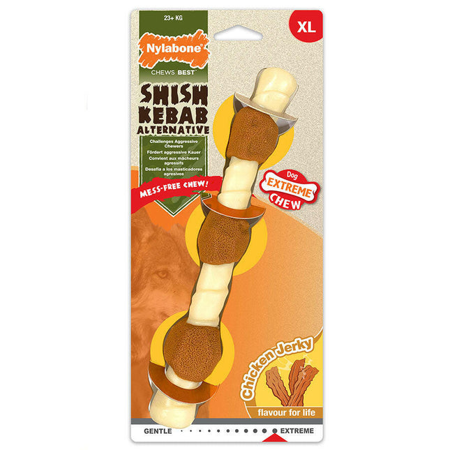 Nylabone Extreme Chicken Jerky Shish Kebab - dog chew with dried chicken flavor.