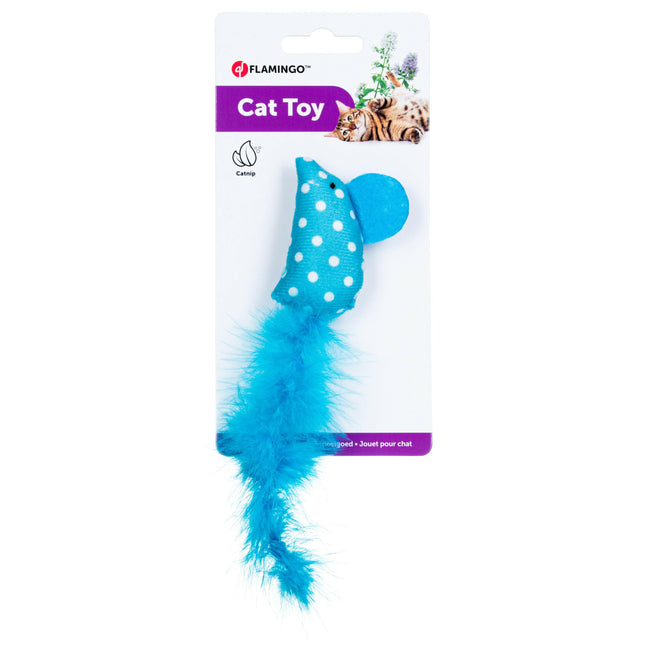 Flamingo Cat Polka Mouse - toy for cats with feathers, polka dot mouse with catnip.