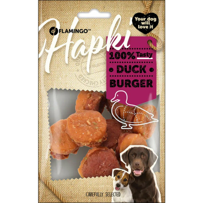 Flamingo Hapki Duck Mini Burger - dog treats, duck burgers.
