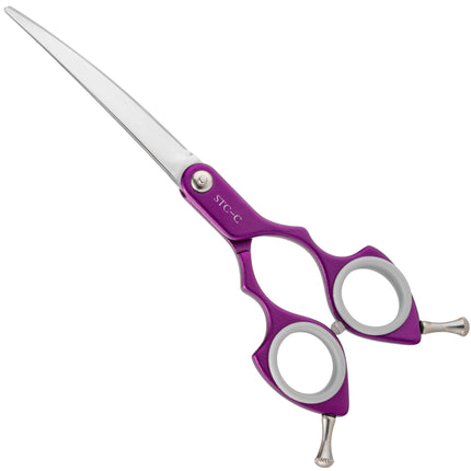 Shernbao Shark Curved Scissors - lightweight, curved scissors for Korean-style grooming, purple.