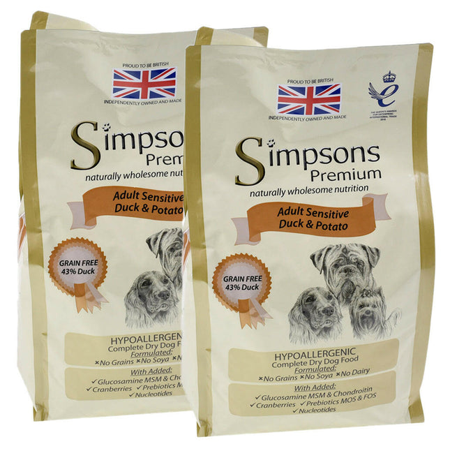 Simpsons Premium Adult Sensitive Duck & Potato - food for sensitive dogs, duck and potatoes.