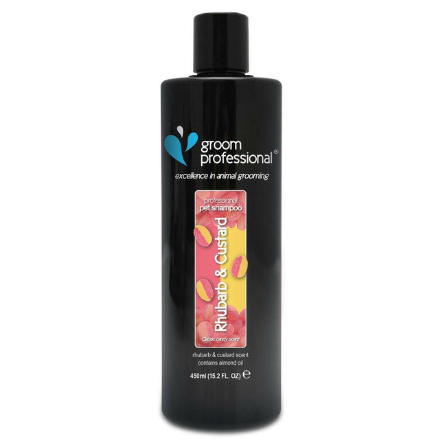 Groom Professional Rhubarb & Custard Shampoo - moisturizing dog shampoo with a rhubarb pie scent.