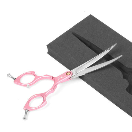 Shernbao Shark Curved Scissors - lightweight, curved scissors for Korean-style grooming, pink.