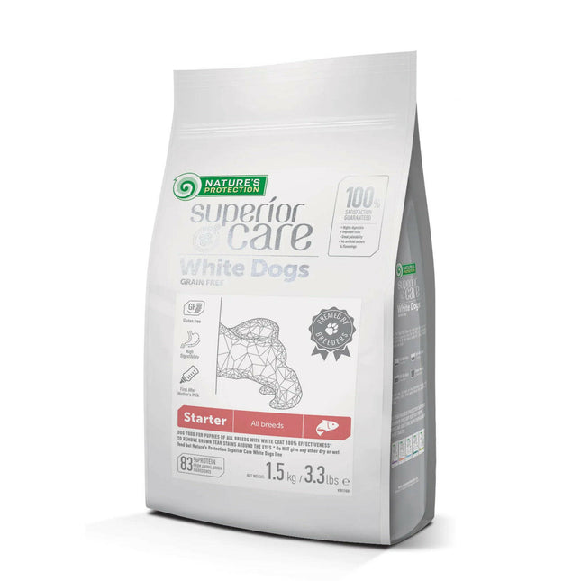 Nature’s Protection Superior Care White Dogs Starter All Breeds Salmon - starter food for white puppies of all breeds, with salmon.