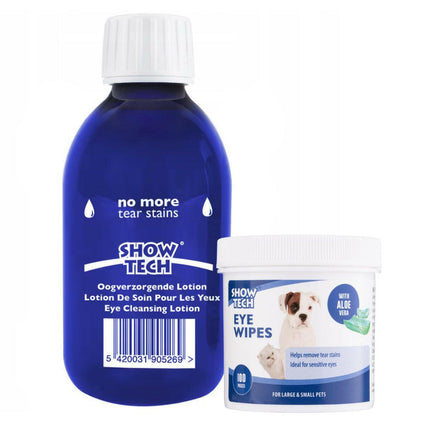 Show Tech No More Tear Stains 250ml + Eye Wipes 100pcs - stain removal set for under the eyes of dogs and cats.