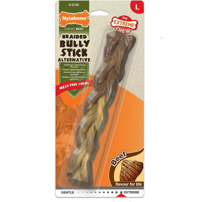 Nylabone Extreme Braided Bully Stick - chew toy for dogs, braided shape, beef flavor.