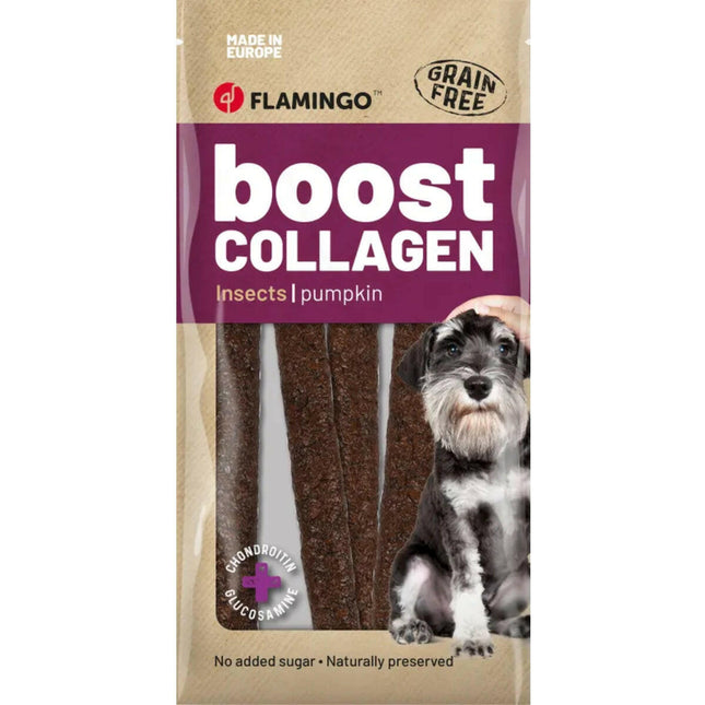 Flamingo Boost Sausage with Insects & Collagen 600g - sausage for dogs, collagen treat with insects, 6 pieces.