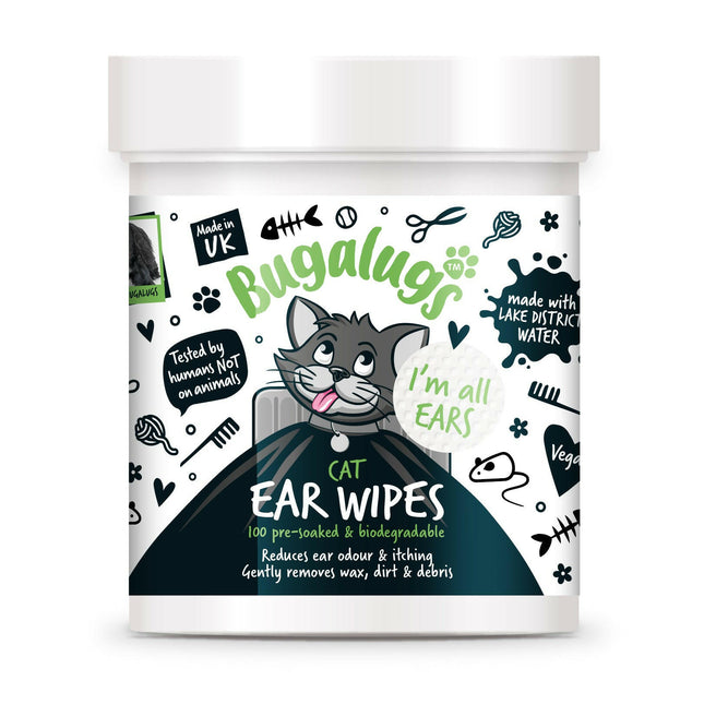 Bugalugs Cat Soothing Ear Wipes 100 pcs - biodegradable wipes for cleaning cat ears.