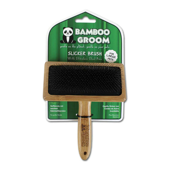 Bamboo Groom Slicker Brush - bamboo slicker brush for large breed dogs and cats.