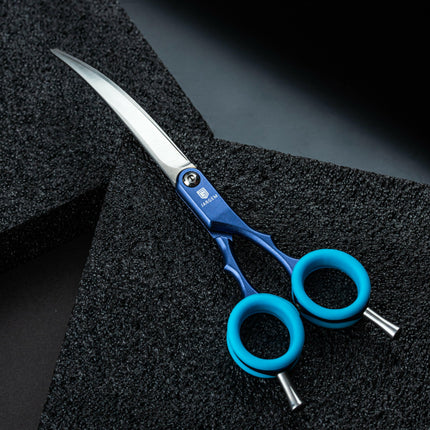 Jargem Asian Style Light Curved Scissors - very lightweight, curved scissors with colorful rings, for Korean-style grooming..