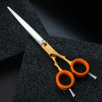 Jargem Asian Style Light Straight Scissors - very lightweight, straight scissors with colorful rings, for Korean-style grooming..
