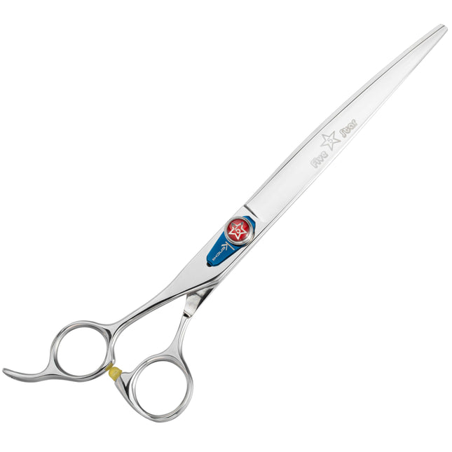 Kenchii Five Star Offset Left Curved Scissors - grooming scissors for left-handed users, curved, offset.
