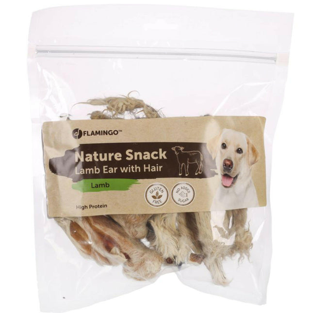 Flamingo Nature Snack Lamb Ear With Hair - dog treats, natural lamb ears.