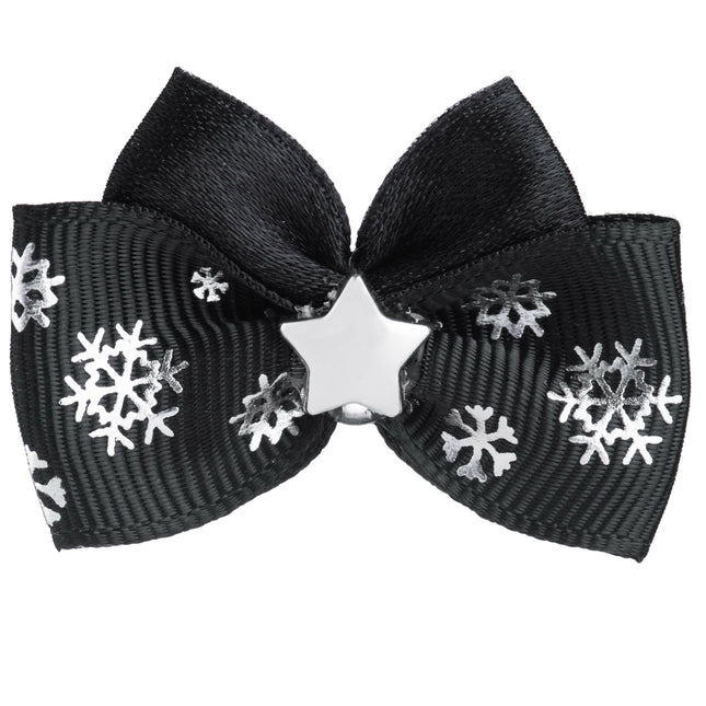 Blovi Bow Glamour satin bow with a holiday pattern.