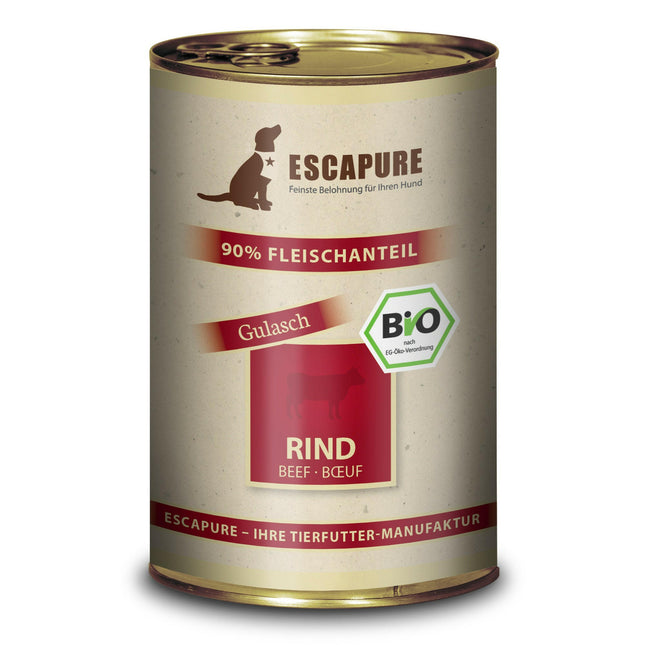 Escapure Beef Organic - organic wet food for dogs, beef with vegetables and herbs.