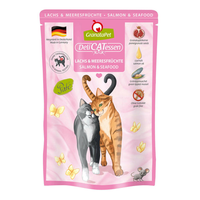 GranataPet DeliCatessen & Seafood - grain-free wet food with salmon and seafood, pouches for cats.