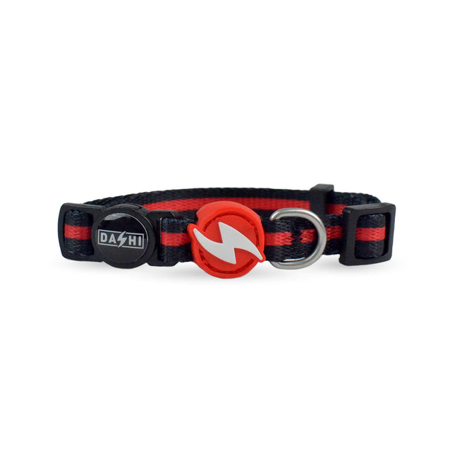 Dashi Stripes Red & Black Cat Collar - red and black striped collar for cats.