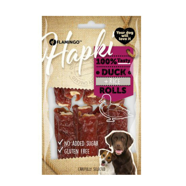 Flamingo Hapki Duck Rolls - dog treats, rolls with duck and rice.